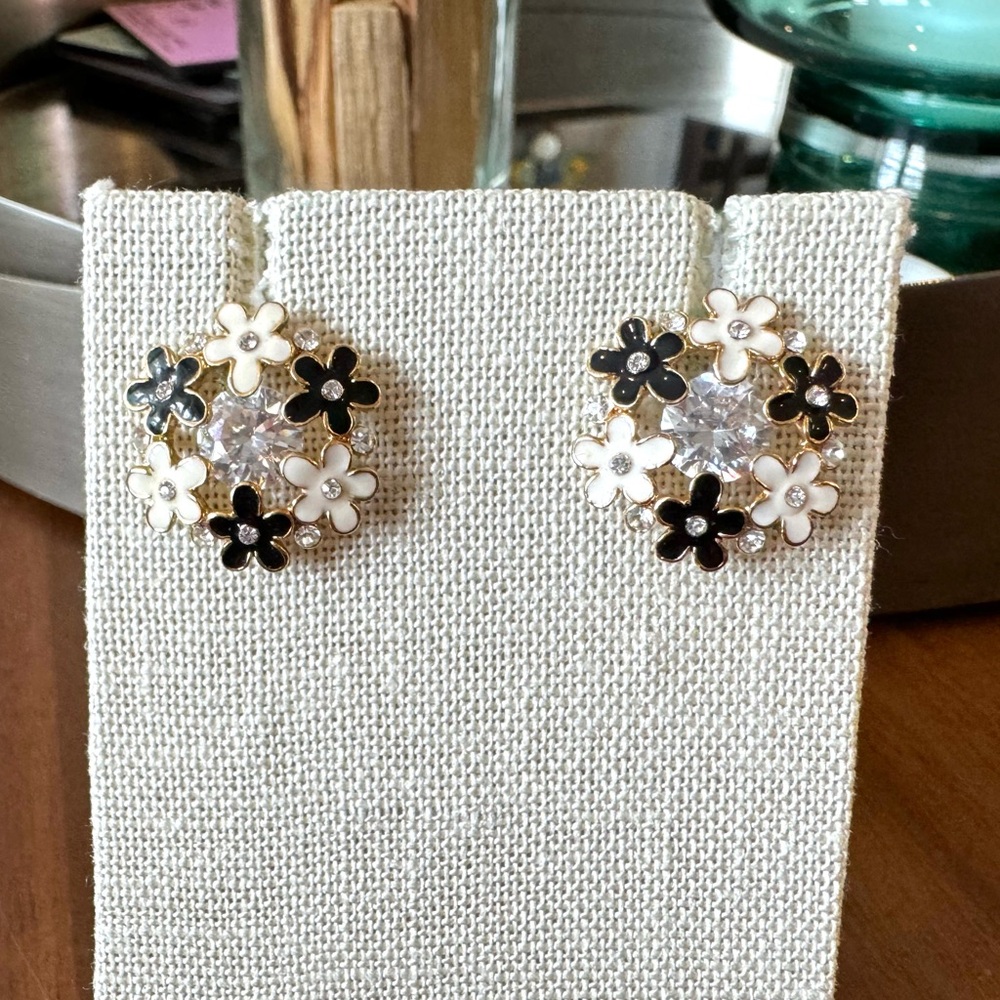 Floral Cluster Earrings with Gem Center